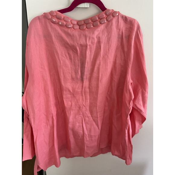 Talbot's Women 3X Petite Pink Linen Tunic Embellished V Neck Blouse NEW - Picture 5 of 6